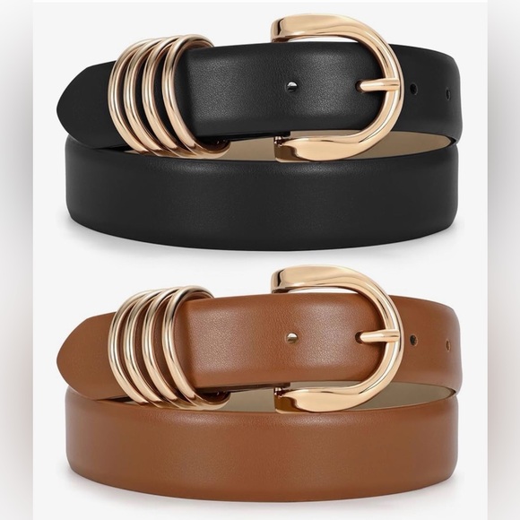 JASGOOD Accessories - 2 Pack Stylish Black and Brown Belts  Gold Buckles Large Fits Waist 31-35” NWT